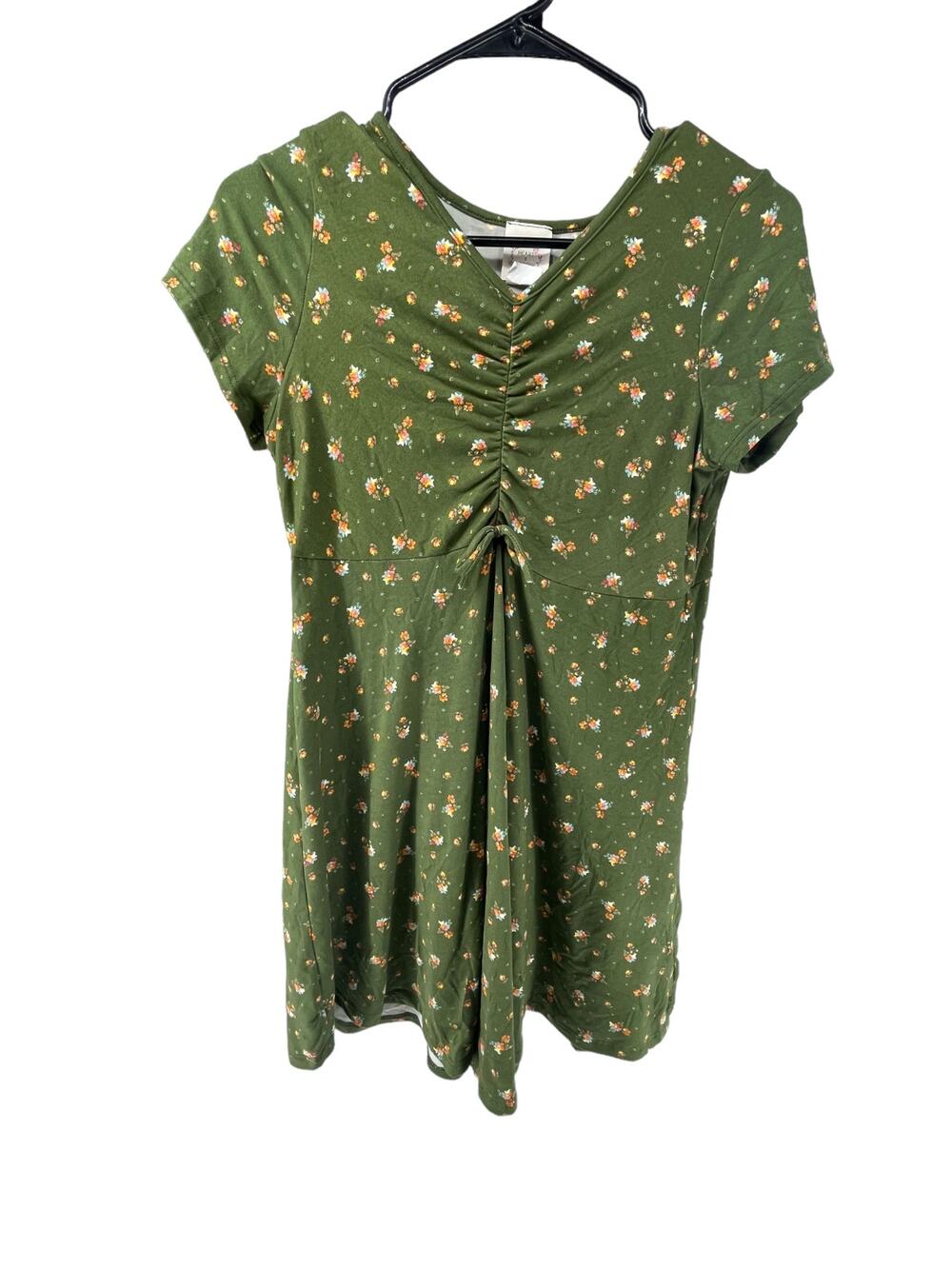Heart & Arrow Girls Army Green Floral Short Sleeve T-Shirt Dress Youth Size 16